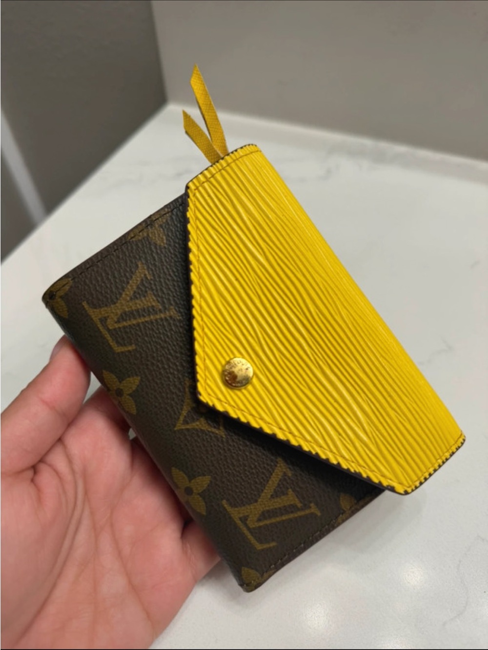 Louis Vuitton Monogram Compact Wallet with Yellow Epi Flap